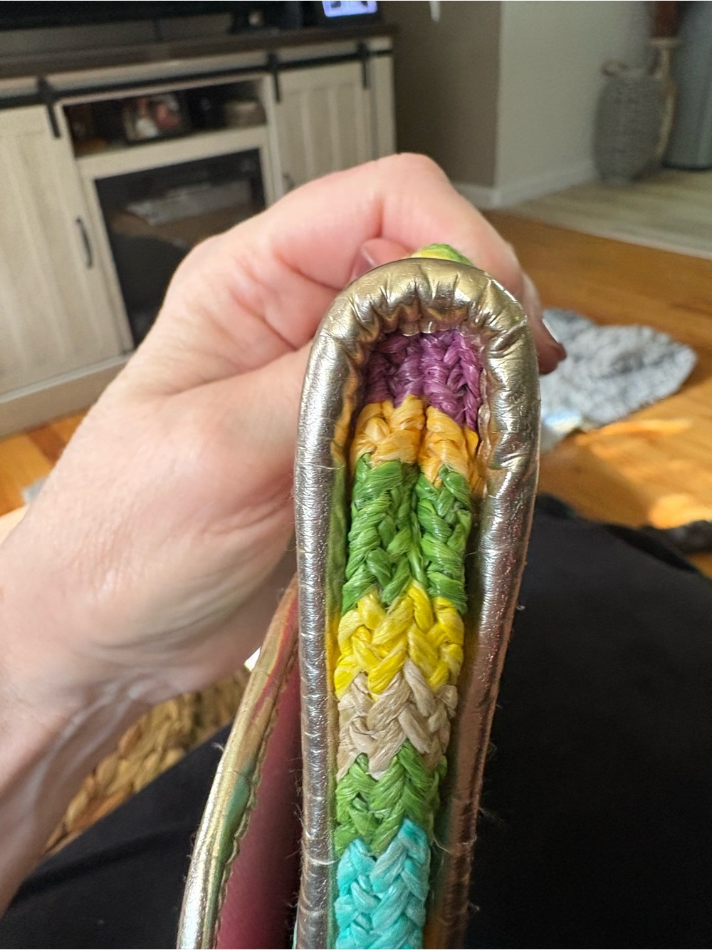 Lilly Pulitzer Multicolor Chevron Woven Clutch with Gold Elephant - Picture 4 of 11